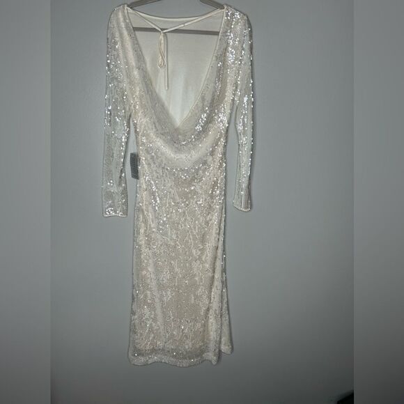 WAYF Kieran Sequin Cowl Back Long sleeve Cocktail Dress NWT - Picture 5 of 5